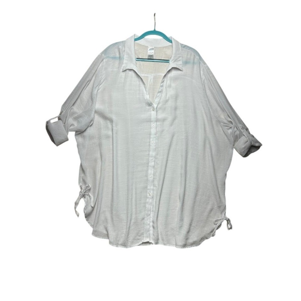 Time and Tru Womens White Roll Tab Sleeve Tie Side Button Up Shirt Plus Size 3X